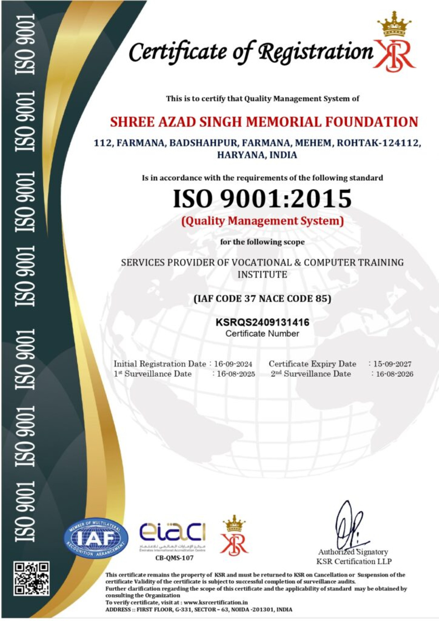 ISO 9001 : 2015 (IAF)